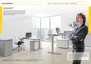 Büro und Kanzlei

Tische • Container • Schränke • Stühle • Loungemöbel

Stil, Qualität und Durchgängigkeit.
Von Empfang bis Chefetage.

Büro und Kanzlei

Büro und Kanzlei

Abwechslungsreich und ganzheitlich einrichten, unter Einhaltung eines formal
anspruchsvollen gemeinsamen Nenners. Das ist die Stärke des umfangreichen
Büromöbelsortiments von Mauser. Komplettlösungen sind genauso schnell
realisierbar wie Ergänzungen Zug um Zug. Feinste hierarchische Unterschiede
können dabei bis ins Detail berücksichtigt werden. Von Empfang über Büros
und Konferenz bis hinauf zur Chefetage.

6
2

3

3

5

4

1

„Wer das Thema Büroeinrichtung zur Wissenschaft macht, verliert
nur unnötig Zeit. Mit Mauser geht das Ganze viel schneller. Die
Kompatibilität der einzelnen Produktprogramme untereinander ist
so gut, dass man schnell und vor allem durchgängig planen kann.
Außerdem stimmt hier die Qualität.“
Brigitte Neumann, Rechtsanwältin
1

Schiebetürenschrank kontoro, KSG2-10-K, Seite 44.

4

Rollcontainer kontoro, KCZ98-3E6TD-K, Seite 34.

16

5

2

Drehstuhl genius II (Netz-Rücken), 456-4, Seite 70.

Rollcontainer kontoro auf Anfrage.

6

3

Arbeitstisch varitos.c elektromotorisch, VCM282-K, Seite 18.

Schiebetürenschrank kontoro, KSG3-10-K, Seite 44.

17

 