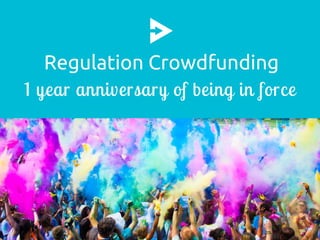 1 year anniversary of being in force
Regulation Crowdfunding
 