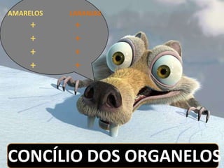 AMARELOS   LARANJAS
     +      +
     +      +
     +      +
     +      +




CONCÍLIO DOS ORGANELOS
 