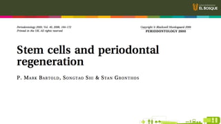 Stem Cells en el Ligamento Periodontal
Propiedades
Tasa de proliferación
más alta que las stem
cells en médula ósea
Alta
c...