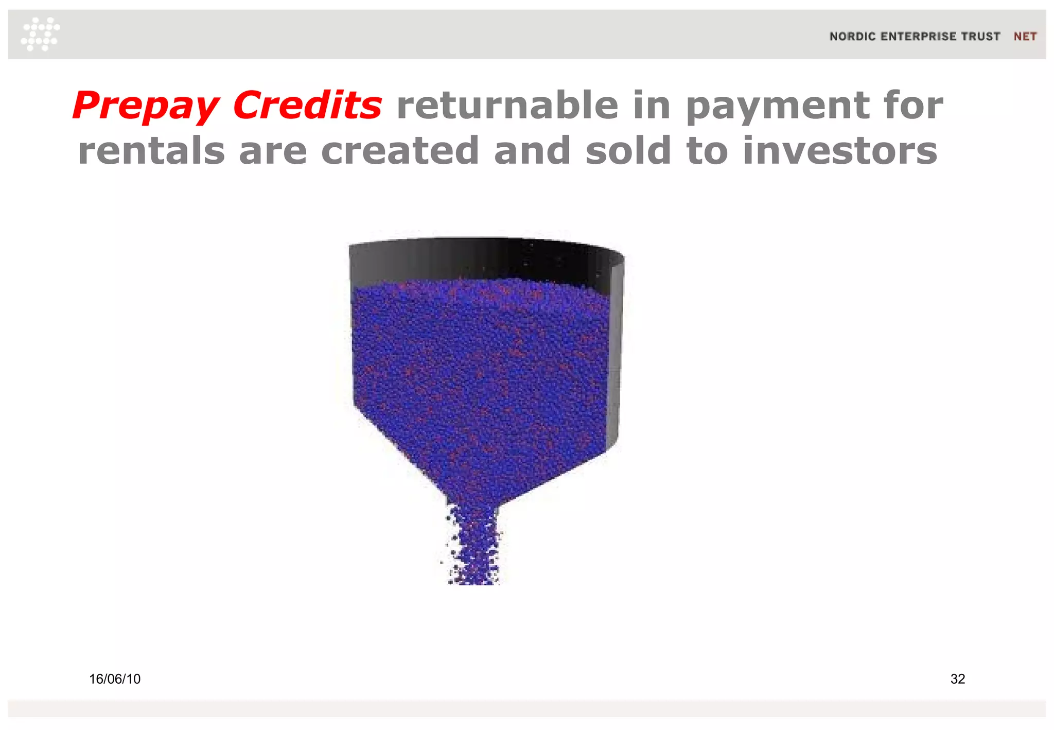 Prepay Credits returnable in payment for
rentals are created and sold to investors

16/06/10

32

 
