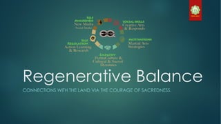 Regenerative Balance
CONNECTIONS WITH THE LAND VIA THE COURAGE OF SACREDNESS.
 