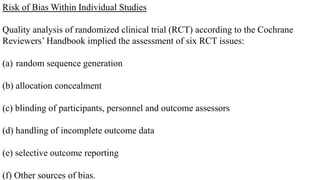 All the six included issues were finally deemed as adequate, inadequate, or unclear.
Risk of bias across studies
Assessmen...