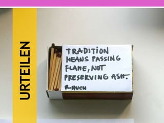SEHEN in der KHG: Umfeldanalyse
Gibt es Organisations- und Kommunikationsziele?
Zielgruppen und Stakeholder?
Welche Medien nutzt die KHG derzeit?
Wer ist für die Betreuung der Medien verantwortlich?
Wieviel Ressourcen werden für die jew. Medien
verwendet?
Welche „praktischen Tools“ werden in der KHG genutzt?
Eigenes NutzerInnenverhalten?
>> Notizen machen & dann der Gruppe vorstellen
 