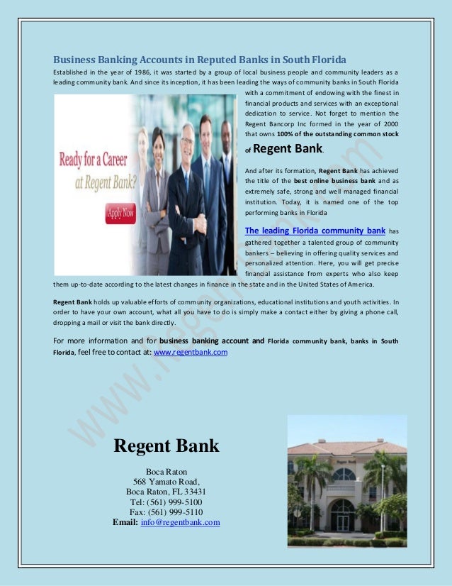 Regent bank the best online business bank and florida community bank