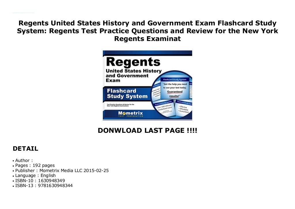 Regents United States History and Government Exam Flashcard Study