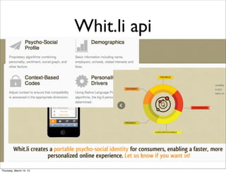 Whit.li api




Thursday, March 14, 13
 