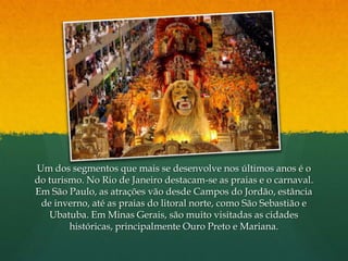 Região SudesteRegião mais populosa e rica do Brasil, o Sudeste ocupa 10,85% do território brasileiro. Altamente urbanizada (90,5%), abriga as três metrópoles mais importantes do pais, as cidades de São Paulo, Rio de Janeiro e Belo Horizonte, além de ser o maior colégio eleitoral do Brasil.