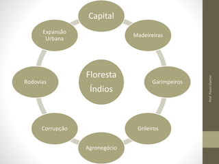 Capital 
Floresta 
Índios 
Madeireiras 
Garimpeiros 
Grileiros 
Agronegócio 
Expansão 
Urbana 
Rodovias 
Corrupção 
Prof. Paulo Dantas 
 