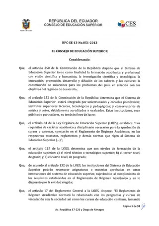 Reglamento de Régimen Académico.