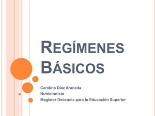 REGÍMENES
BÁSICOS
Carolina Díaz Araneda
Nutricionista
Magister Docencia para la Educación Superior
 
