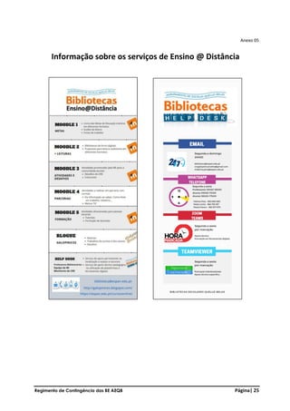 Regimento de Contingência das BE AEQB Página| 25
Anexo 05
Informação sobre os serviços de Ensino @ Distância
 
