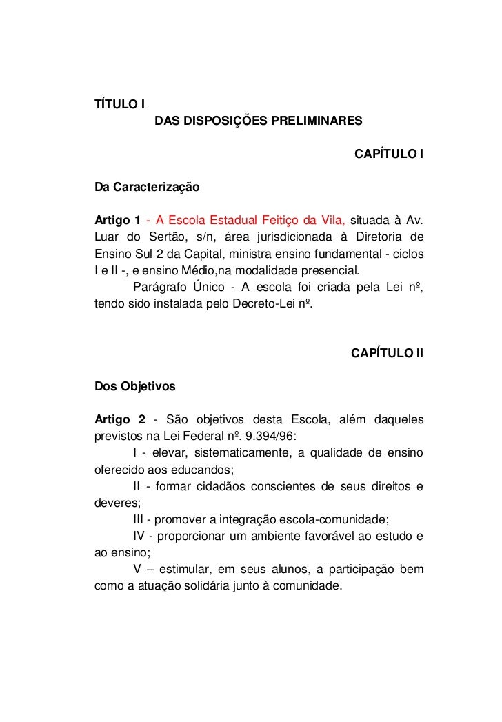 regimento escolar feitiço da vila 2012 cover letter aos