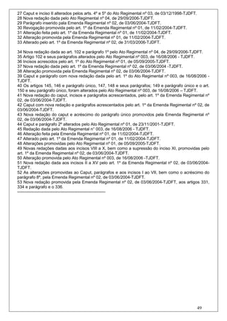 27 Caput e inciso II alterados pelos arts. 4º e 5º do Ato Regimental nº 03, de 03/12/1998-TJDFT.
28 Nova redação dada pelo Ato Regimental nº 04, de 29/09/2006-TJDFT.
29 Parágrafo inserido pala Emenda Regimental nº 02, de 03/06/2004-TJDFT.
30 Revogação promovida pelo art. 1º da Emenda Regimental nº 01, de 11/02/2004-TJDFT.
31 Alteração feita pelo art. 1º da Emenda Regimental nº 01, de 11/02/2004-TJDFT.
32 Alteração promovida pela Emenda Regimental nº 01, de 11/02/2004-TJDFT.
33 Alterado pelo art. 1º da Emenda Regimental nº 02, de 31/03/2006-TJDFT.

34 Nova redação dada ao art. 102 e parágrafo 1º pelo Ato Regimental nº 04, de 29/09/2006-TJDFT.
35 Artigo 102 e seus parágrafos alterados pelo Ato Regimental nº 003, de 16/08/2006 - TJDFT.
36 Incisos acrescidos pelo art. 1º do Ato Regimental nº 01, de 05/09/2005-TJDFT.
37 Nova redação dada pelo art. 1º da Emenda Regimental nº 02, de 03/06/2004 -TJDFT.
38 Alteração promovida pela Emenda Regimental nº 02, de 03/06/2004-TJDFT.
39 Caput e parágrafo com nova redação dada pelo art. 1º do Ato Regimental nº 003, de 16/08/2006 -
TJDFT.
40 Os artigos 145, 146 e parágrafo único, 147, 148 e seus parágrafos; 149 e parágrafo único e o art.
150 e seu parágrafo único, foram alterados pelo Ato Regimental nº 003, de 16/08/2006 – TJDFT.
41 Nova redação do caput, incisos e parágrafos acrescentados, pelo art. 1º da Emenda Regimental nº
02, de 03/06/2004-TJDFT.
42 Caput com nova redação e parágrafos acrescentados pelo art. 1º da Emenda Regimental nº 02, de
03/06/2004-TJDFT.
43 Nova redação do caput e acréscimo do parágrafo único promovidos pela Emenda Regimental nº
02, de 03/06/2004-TJDFT.
44 Caput e parágrafo 2º alterados pelo Ato Regimental nº 01, de 23/11/2001-TJDFT.
45 Redação dada pelo Ato Regimental n° 003, de 16/08/2006 - TJDFT.
46 Alteração feita pela Emenda Regimental nº 01, de 11/02/2004-TJDFT.
47 Alterado pelo art. 1º da Emenda Regimental nº 01, de 11/02/2004-TJDFT.
48 Alterações promovidas pelo Ato Regimental nº 01, de 05/09/2005-TJDFT.
49 Novas redações dadas aos incisos VIII a X, bem como a supressão do inciso XI, promovidas pelo
art. 1º da Emenda Regimental nº 02, de 03/06/2004-TJDFT.
50 Alteração promovida pelo Ato Regimental nº 003, de 16/08/2006 -TJDFT.
51 Nova redação dada aos incisos II a XV pelo art. 1º da Emenda Regimental nº 02, de 03/06/2004-
TJDFT.
52 As alterações promovidas ao Caput, parágrafos e aos incisos I ao VII, bem como o acréscimo do
parágrafo 8º, pela Emenda Regimental nº 02, de 03/06/2004-TJDFT.
53 Nova redação promovida pela Emenda Regimental nº 02, de 03/06/2004-TJDFT, aos artigos 331,
334 e parágrafo e o 336.
---------------------------------------------------------------




                                                                                                   49
 