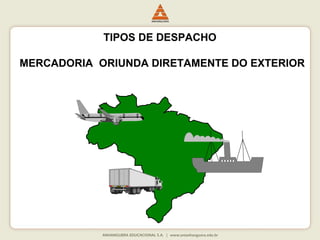 TIPOS DE DESPACHO 
MERCADORIA ORIUNDA DIRETAMENTE DO EXTERIOR 
 