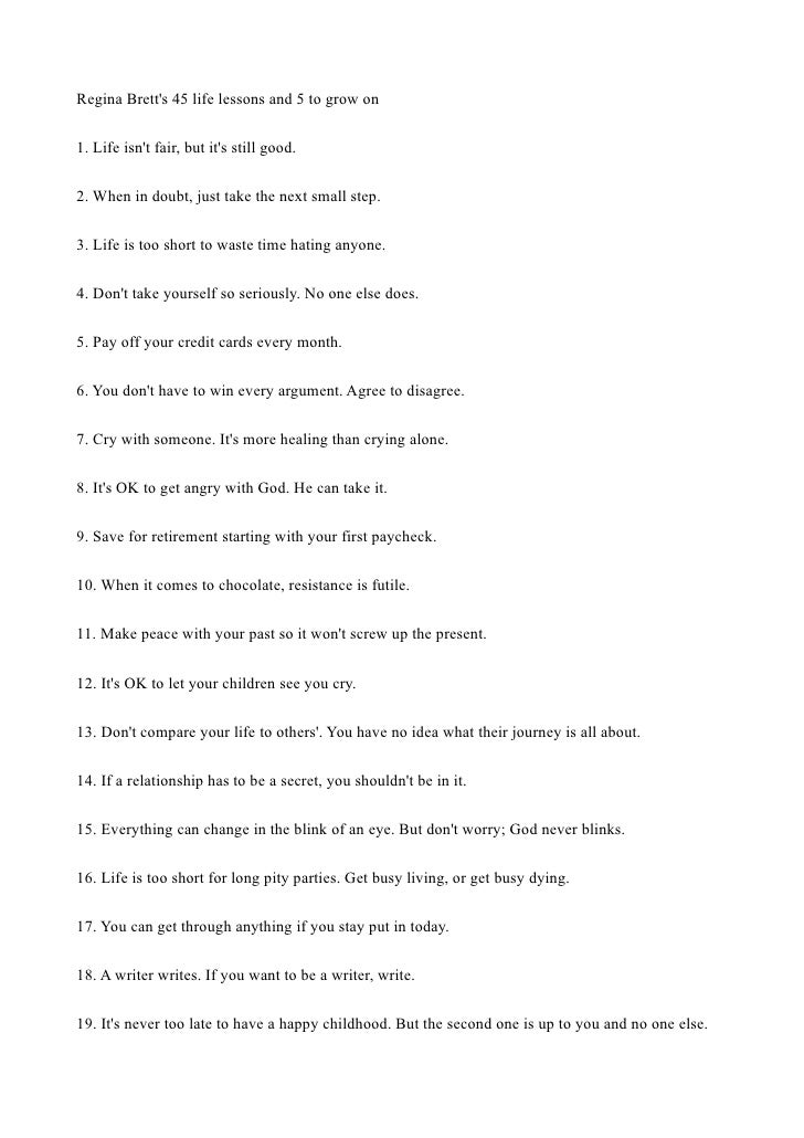 Regina Bretts 45 Life Lessons And 5 To Grow On