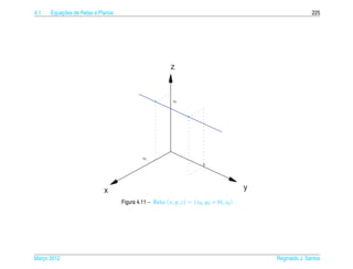 4.1       ¸˜
      Equacoes de Retas e Planos                                                                             225




                                                          z



                                                           z0




                                            x0
                                                                         b




                            x                                                             y
                                   Figura 4.11 – Reta ( x, y, z) = ( x0 , y0 + bt, z0 )




Marco 2012
   ¸                                                                                          Reginaldo J. Santos
 