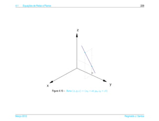 4.1       ¸˜
      Equacoes de Retas e Planos                                                                                 229




                                                            z




                                                                          y0




                            x                                                                 y
                                   Figura 4.15 – Reta ( x, y, z) = ( x0 + at, y0 , z0 + ct)




Marco 2012
   ¸                                                                                              Reginaldo J. Santos
 