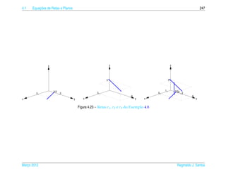 4.1       ¸˜
      Equacoes de Retas e Planos                                                                                            247




                z                                            z                                       z




                                                         3                                       3



                    3/2                                                                      1           3/22
        3                 3                        3                                     3                    3
                                                                          6                                         6
x                                  y      x                                   y   x                                     y


                                       Figura 4.23 – Retas r1 , r2 e r3 do Exemplo 4.8




Marco 2012
   ¸                                                                                                      Reginaldo J. Santos
 