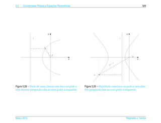 5.2                             ¸˜
      Coordenadas Polares e Equacoes Param´ tricas
                                          e                                                                    329




                             y                                                                  y

               s                                                                            s




                         P


                             r
                                 θ
                                                                                                      θ
                                                x                                                         x

                                                                                       −r
                                                                                   =
                                                                            |r |




                                                               P




                            ˆ
Figura 5.28 – Parte de uma conica com foco no polo e   Figura 5.29 – Hip´ rbole com foco no polo e reta dire-
                                                                        e
                                          `
reta diretriz perpendicular ao eixo polar a esquerda                                     `
                                                       triz perpendicular ao eixo polar a esquerda




Marco 2012
   ¸                                                                                            Reginaldo J. Santos
 