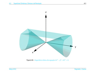 6.2         ı        ı          o                  ¸˜
      Superf´cies Cil´ndricas, Cˆ nicas e de Revolucao                                                      411




                                                         z




                                                                                             y

                                      x


                            Figura 6.35 – Superf´cie conica de equacao 4x2 − y2 + 4z2 = 0.
                                                ı     ˆ            ¸˜




Marco 2012
   ¸                                                                                         Reginaldo J. Santos
 