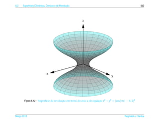 6.2         ı        ı          o                  ¸˜
      Superf´cies Cil´ndricas, Cˆ nicas e de Revolucao                                                     423




                                                         z




                              x
                                                                                y




       Figura 6.42 – Superf´cie de revolucao em torno do eixo z de equacao x2 + y2 = (cos(πz) − 3/2)2
                           ı             ¸˜                            ¸˜




Marco 2012
   ¸                                                                                        Reginaldo J. Santos
 
