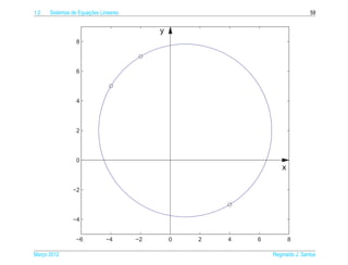 1.2                   ¸˜
      Sistemas de Equacoes Lineares                                            59


                                           y
                 8




                 6




                 4




                 2




                 0
                                                                   x

               −2




               −4


                 −6          −4       −2       0   2   4   6           8

Marco 2012
   ¸                                                           Reginaldo J. Santos
 