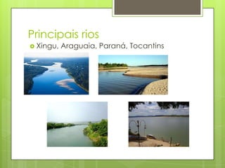 Principais rios
 Xingu, Araguaia, Paraná, Tocantins

 
