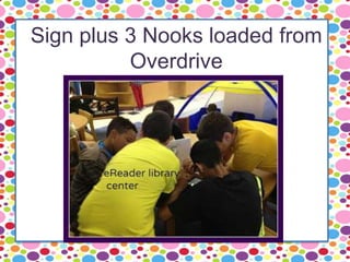 Sign plus 3 Nooks loaded from
Overdrive
 