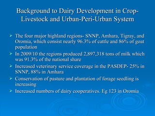 Experiences, Potential and Plans for Dairy Development in Crop-Livestock and Urban and Peri-urban Systems.
