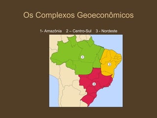 Os Complexos Geoeconômicos 1- Amazônia  2 – Centro-Sul  3 - Nordeste 