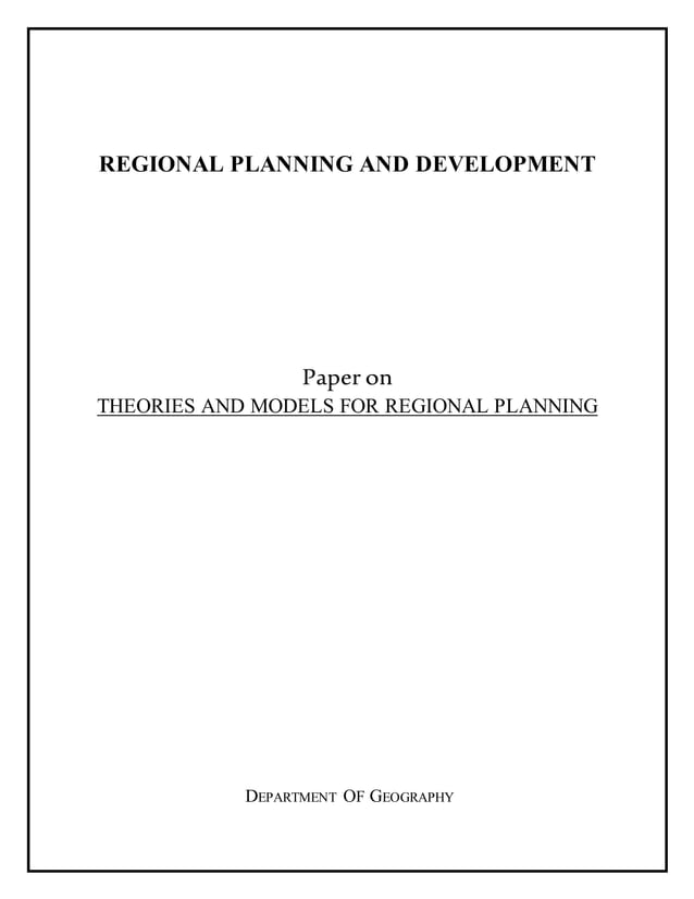 Theories and models for Regional planning and development PDF