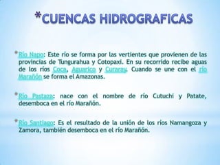* Río Napo
Coca Aguarico Curaray río
Marañón
* Río Pastaza
* Río Santiago