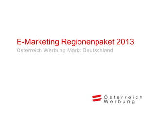 Das E-Marketing Regionenpaket bietet
Regionen die Möglichkeit, die gesamte
Region und gleichzeitig 2-3 regionale
Urlaubsan...