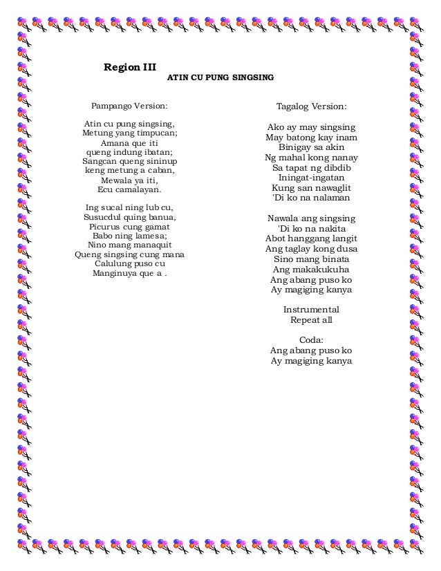 Atin Cu Pung Singsing Lyrics Tagalog Translation Region i v songs