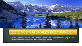 REGIONES NATURALES DEL MUNDO
Cada región natural del mundo tiene sus características, según las
particularidades principales de la vegetación natural.
 