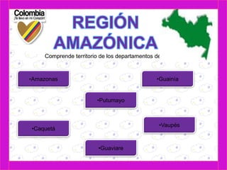 Comprende territorio de los departamentos de 
•Amazonas •Guainía 
•Putumayo 
•Caquetá 
•Guaviare 
•Vaupés 
 
