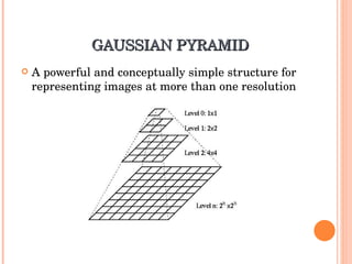 GAUSSIAN PYRAMID A powerful and conceptually simple structure for representing images at more than one resolution 
