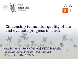 Kate Scrivens| Policy Analyst| OECD Statistics
Gran Sasso Science Institute (GSSI) study visit
12 December 2014, OECD, Paris
 