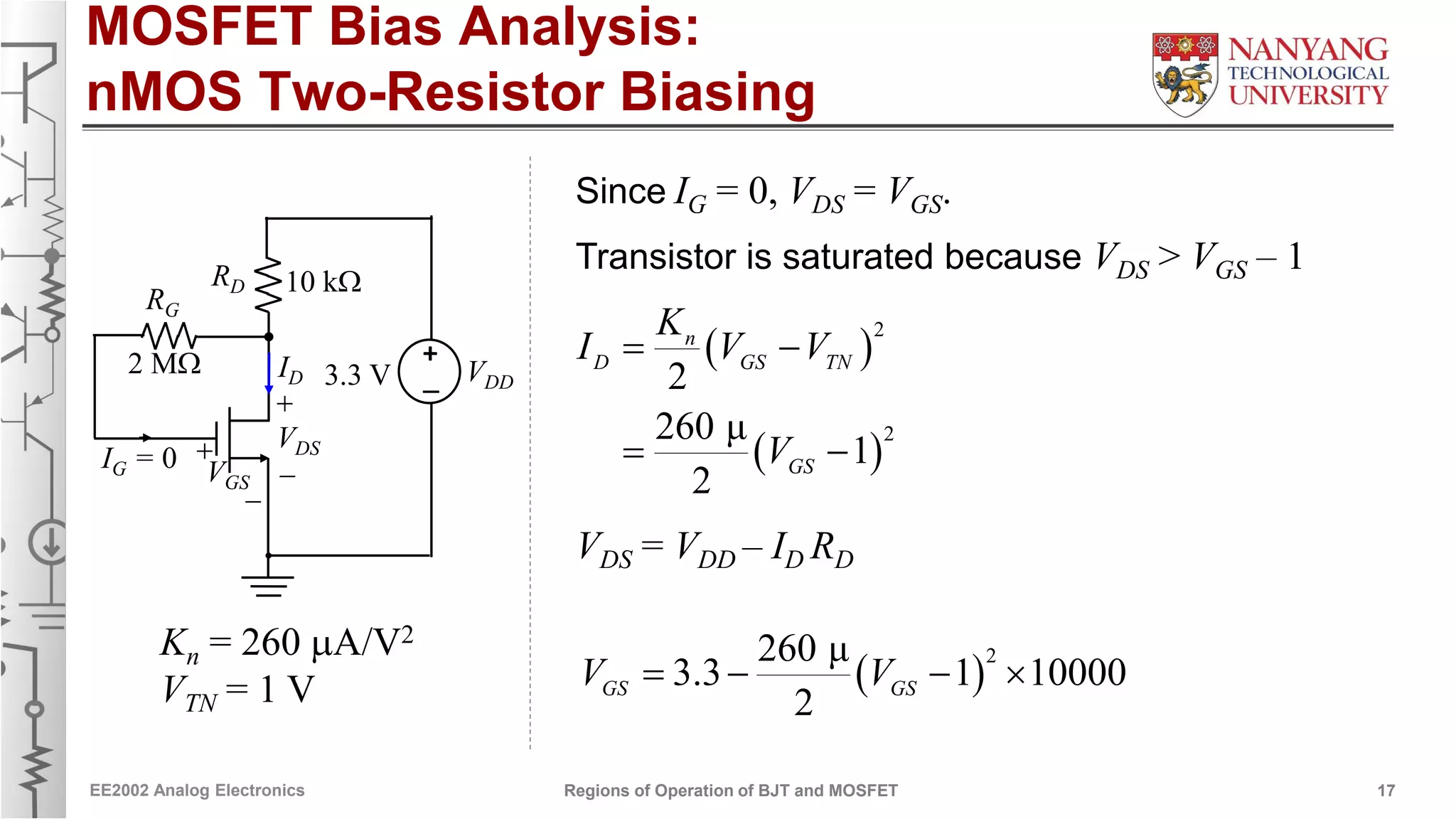 Regions of operation of bjt and mosfet PPT