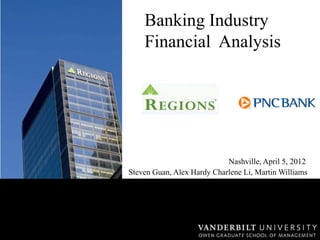 Banking Industry
    Financial Analysis




                            Nashville, April 5, 2012
Steven Guan, Alex Hardy Charlene Li, Martin Williams
 