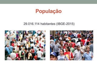 População
29.016.114 habitantes (IBGE-2015)
 