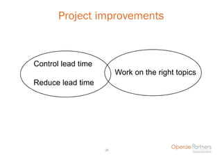 Project improvements



Control lead time
                         Work on the right topics
Reduce lead time




                    26
 