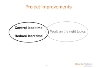 Project improvements



Control lead time
                         Work on the right topics
Reduce lead time




                    27
 
