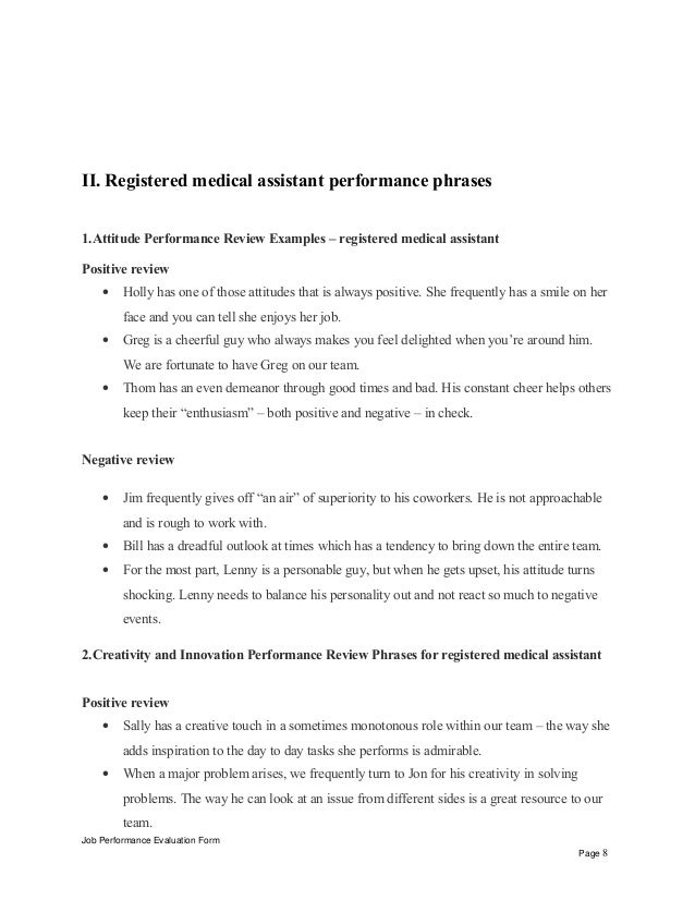 registered medical assistant performance appraisal registered medical assistant job description