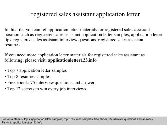 registered sales assistant application letter registered sales assistant resumes
