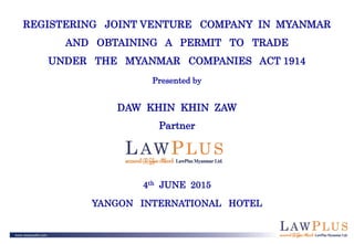 Registering Joint Venture Company in Myanmar | PDF