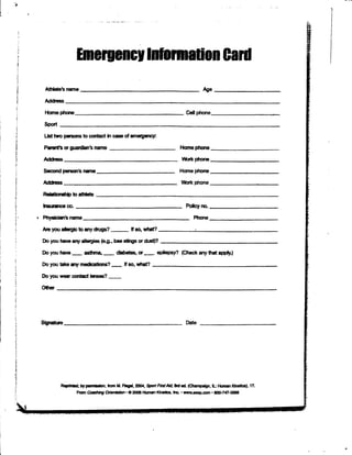PICTFC Registration Health Information Card