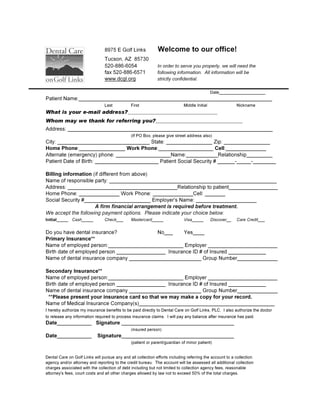 Dental Care on Golf Links Registration Form