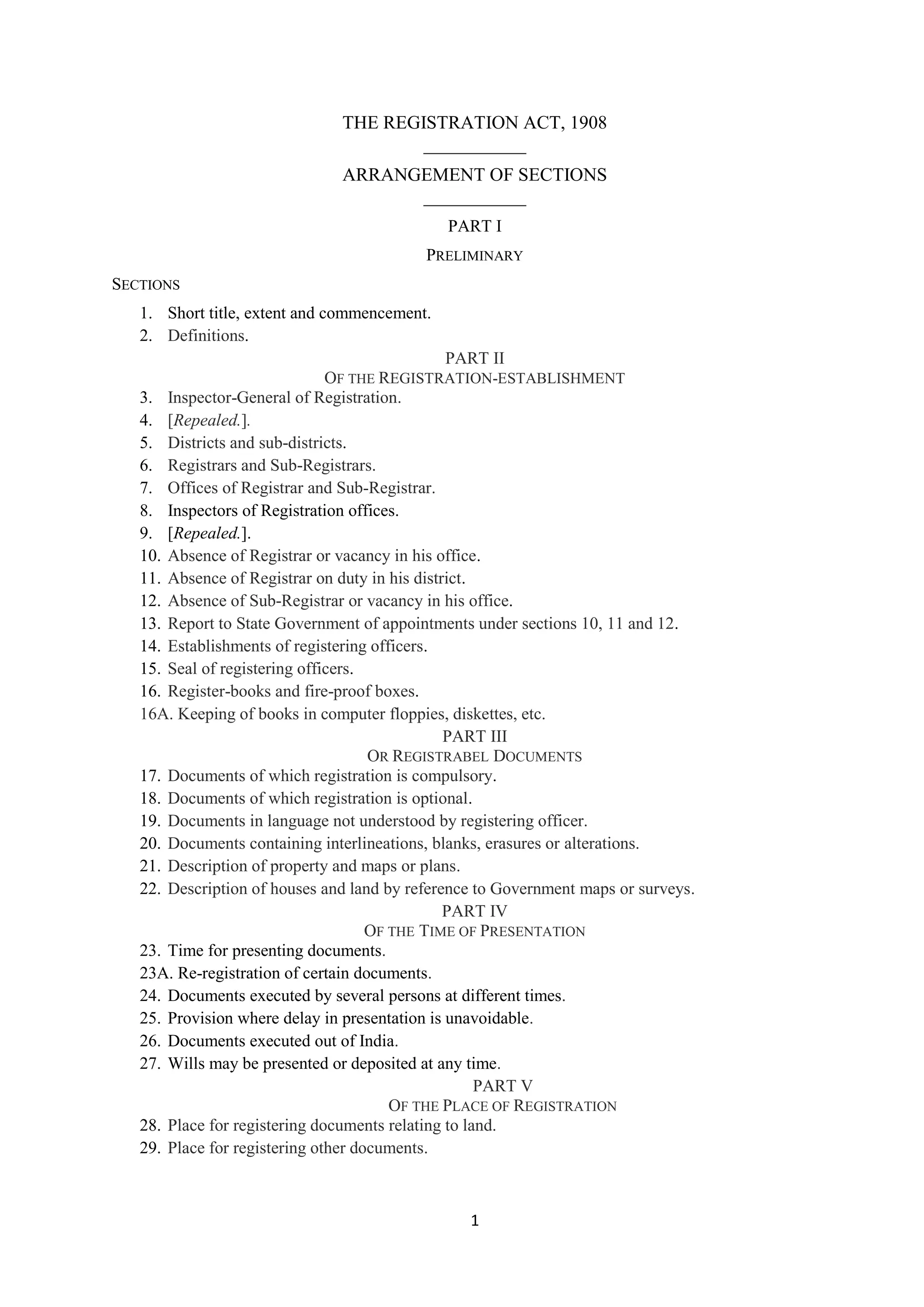 Registration Act, 1908 ARRANGEMENT OF SECTIONS.pdf